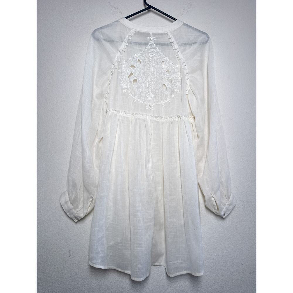 Free People Ivory Button Up High Low Tunic Embroidered Cutout Back M - Picture 8 of 14